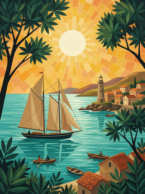 Sunlit Coastal Voyage (Diamond Painting) Diamond Painting kit