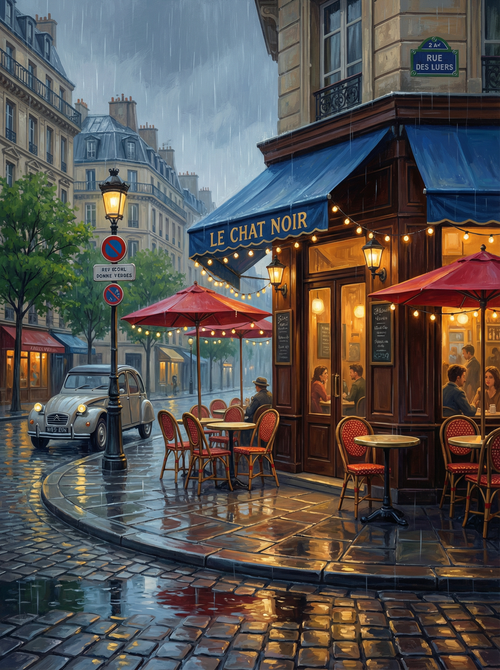Paris Rainy Café Evening
