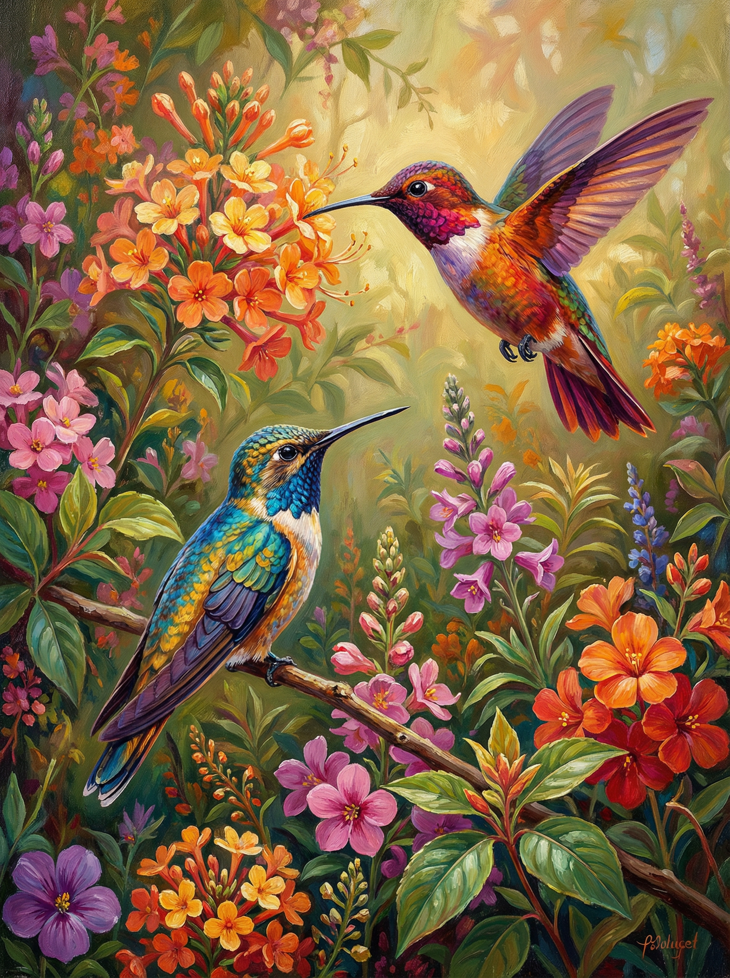 Hummingbird Blossom Serenade (100 Color Diamond Painting)