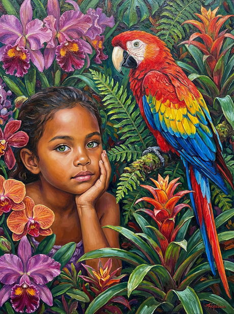 Tropical Macaw and Jungle Bloom (Diamond Painting) Diamond Painting kit