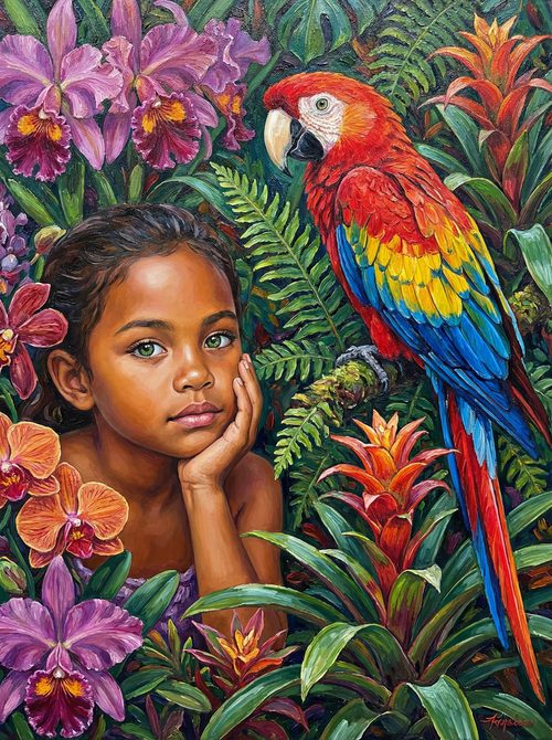 Tropical Macaw and Jungle Bloom (Diamond Painting) Diamond Painting kit