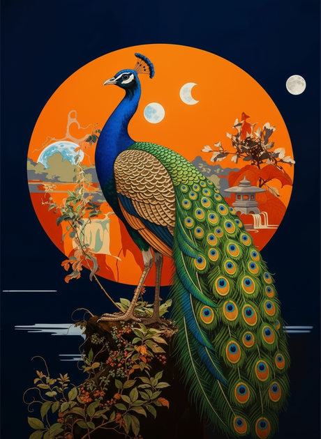 Peacock Beneath the Moons (Board Canvas) Paint by Numbers kit