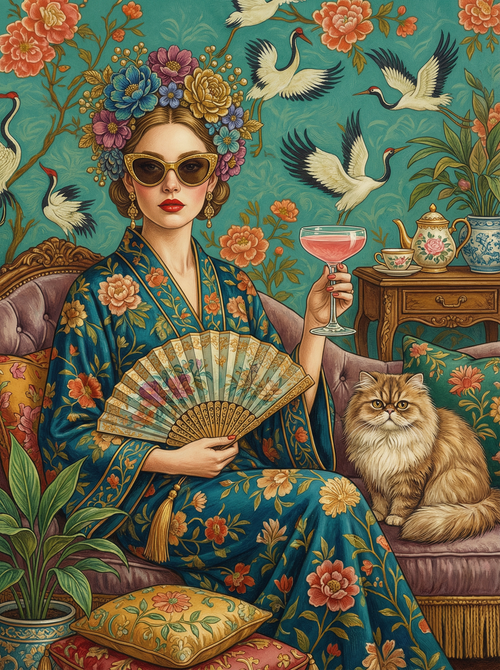 Velvet Salon & Golden Cat (Board Canvas)