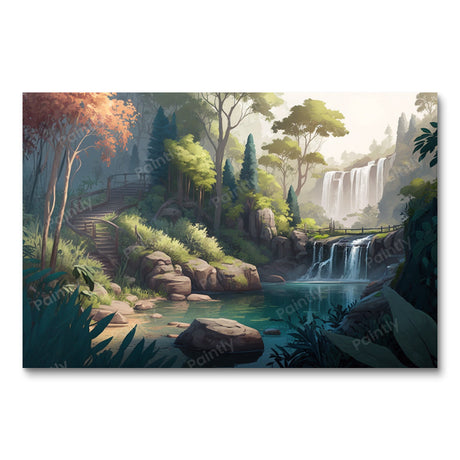 Foggy Jungle Waterfall Haven (Diamond Painting) Diamond Painting kit