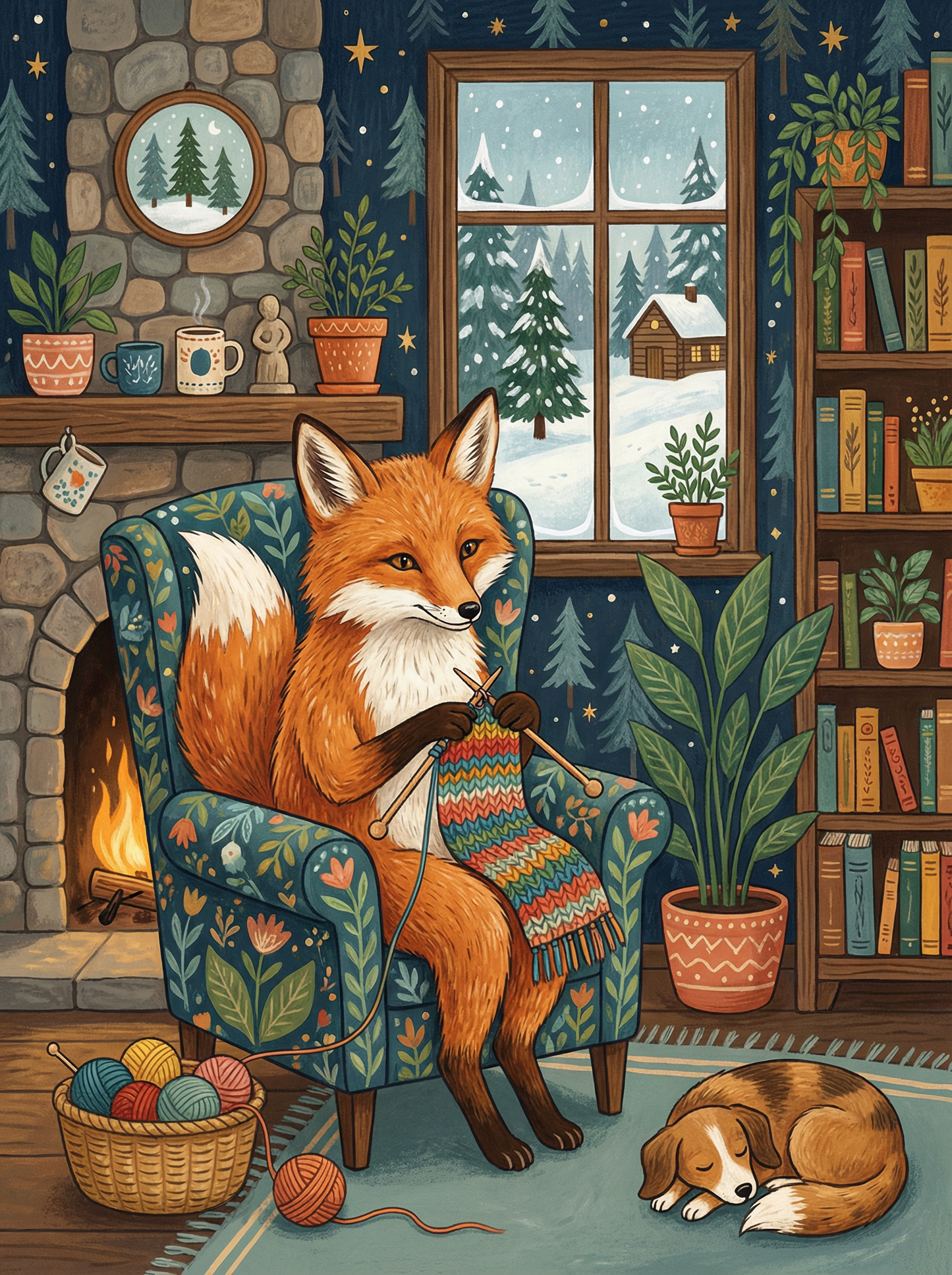 Winter Knitting Fox (Diamond Painting) Diamond Painting kit