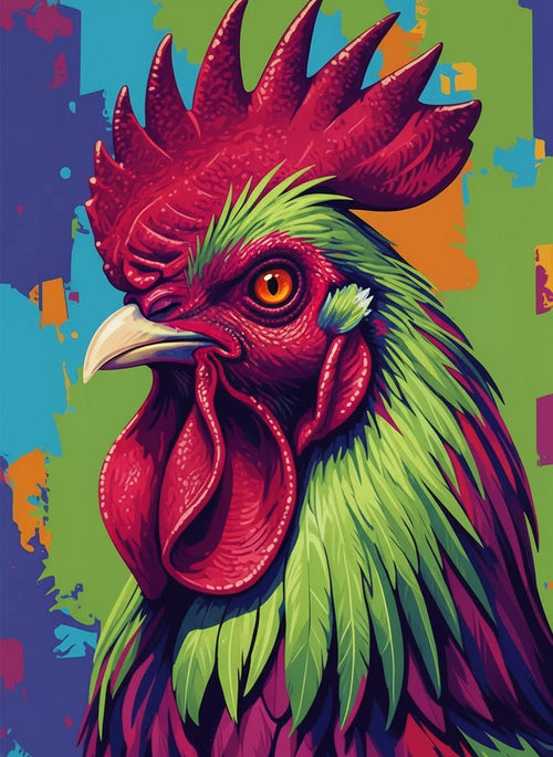 Crimson Rooster Majesty (Board Canvas)