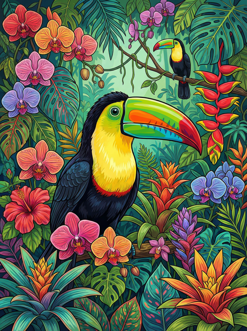 Orchid Jungle Rainbow Toucan (Board Canvas)