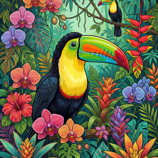 Orchid Jungle Rainbow Toucan (Board Canvas)