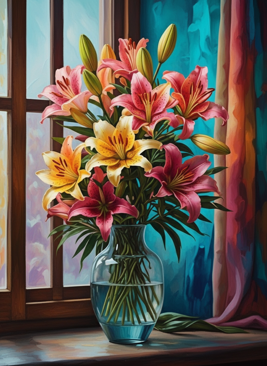 Window Lilies (100 Color Diamond Painting) Diamond Painting kit