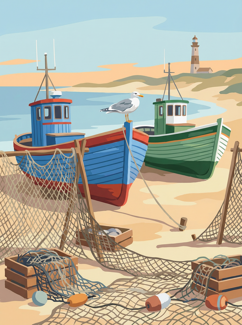 Seaside Boats Haven (Diamond Painting) Diamond Painting kit