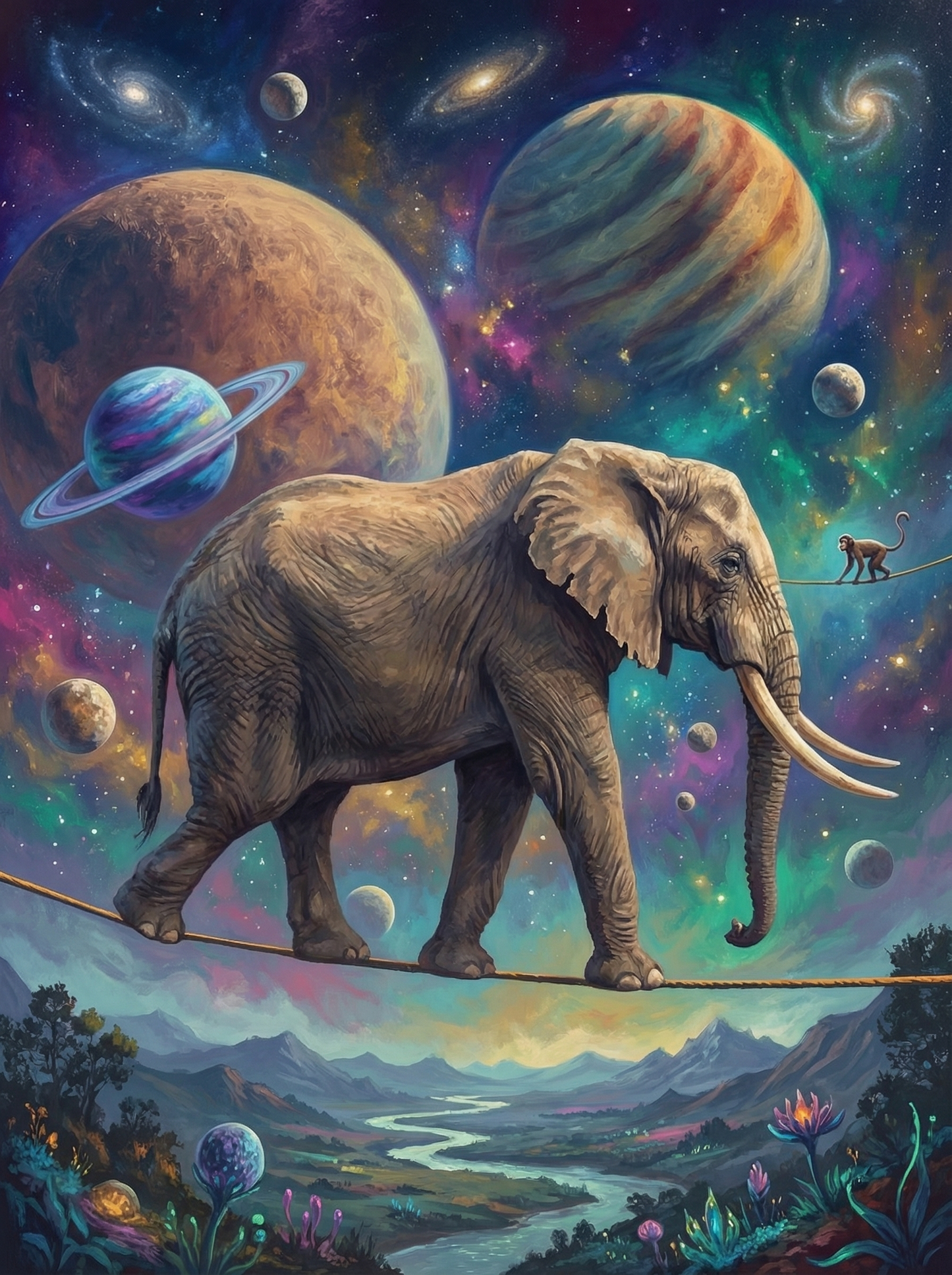 Cosmic Tightrope Elephant (Board Canvas)