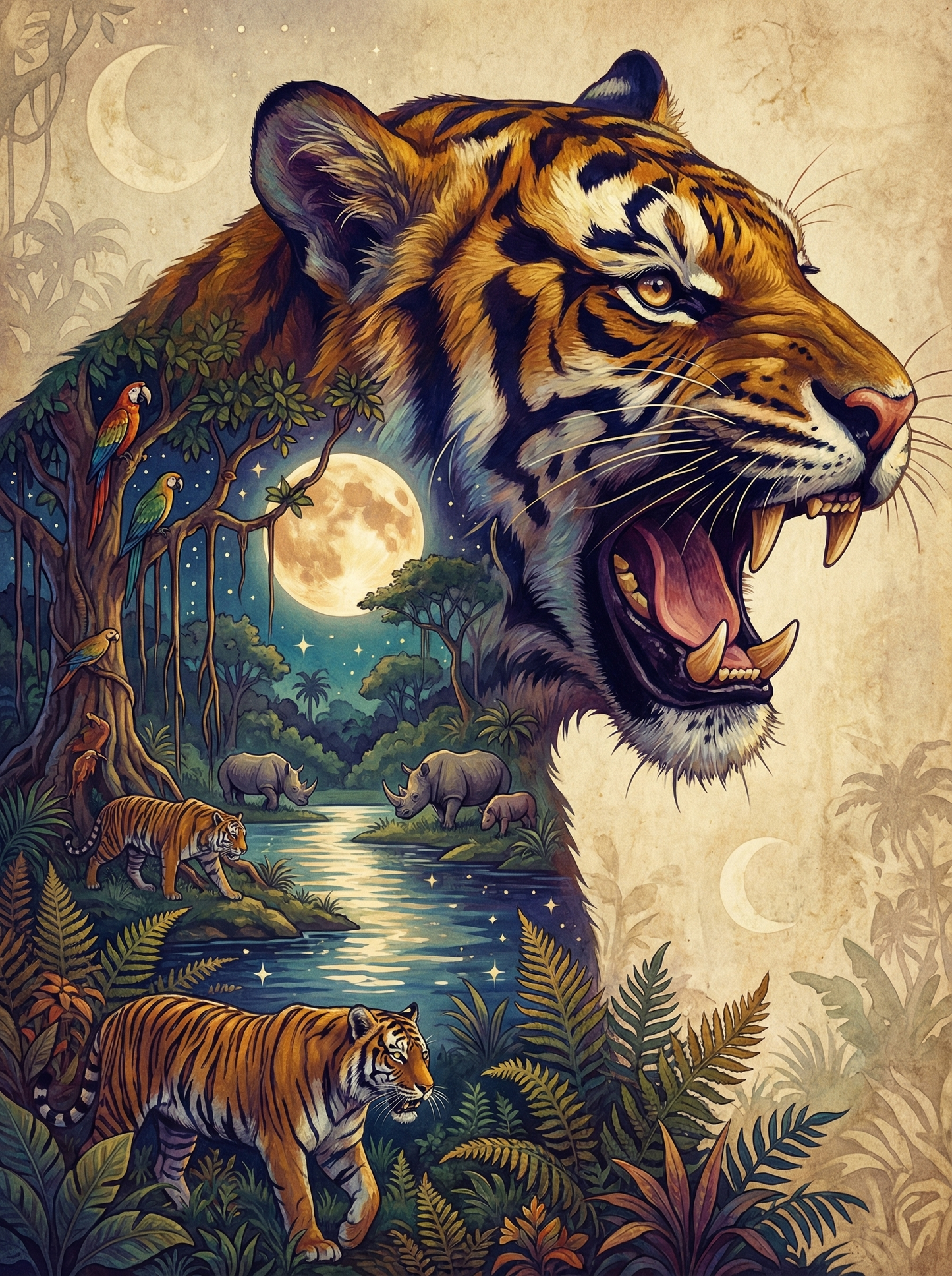 Moonlit Tiger Roar (100 Color Diamond Painting)