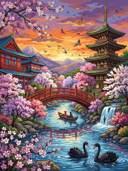 Sakura Evening in Kyoto (100 Color Diamond Painting) Diamond Painting kit