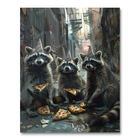 Raccoon Pizza Party (Diamond Painting) Diamond Painting kit