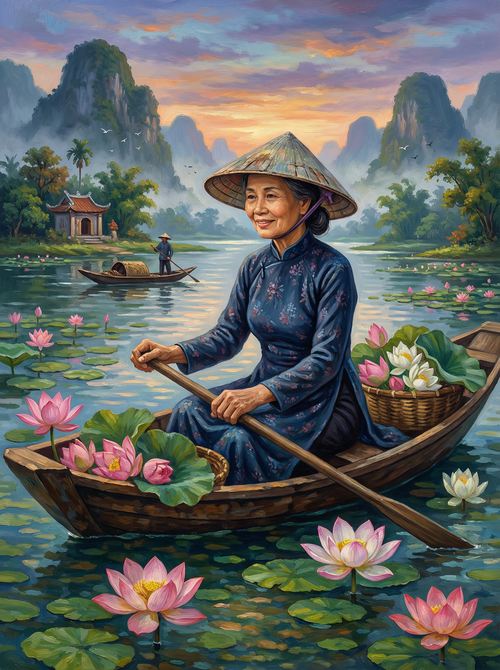 Lotus River Lady (Board Canvas)
