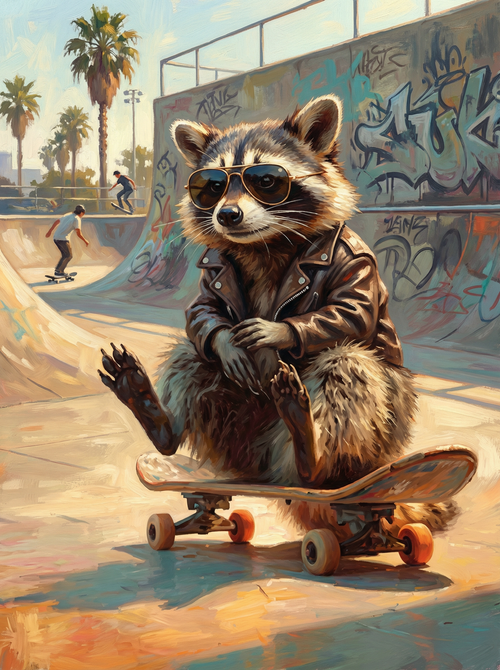 Skatepark Raccoon Rebel (Diamond Painting)