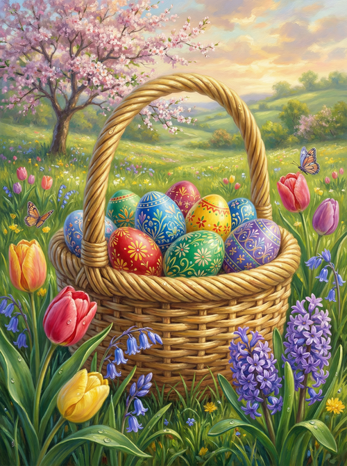 Springtime Easter Basket (100 Color Diamond Painting)