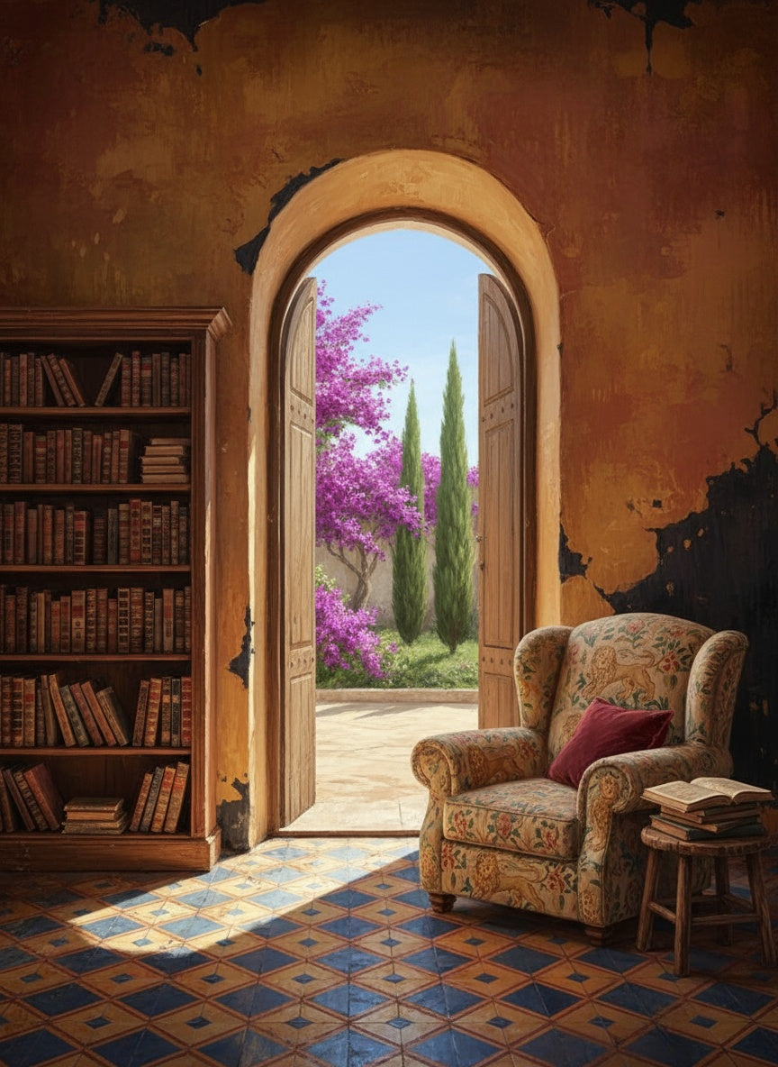 Garden Library Retreat (Board Canvas)