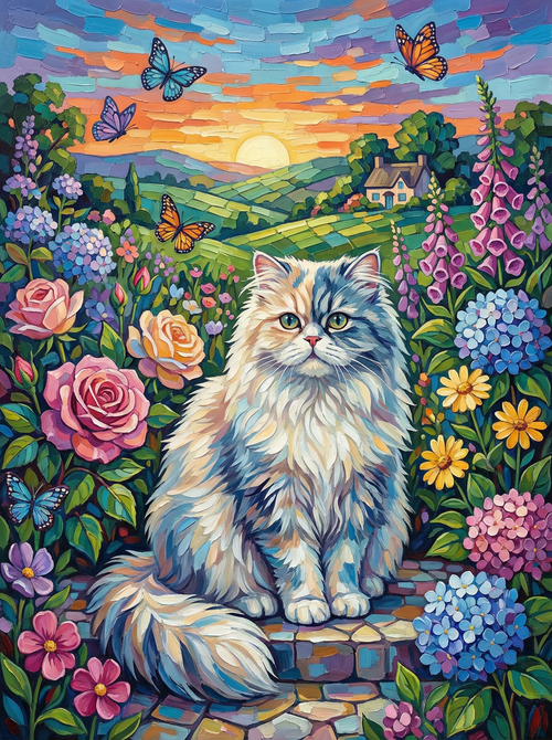 Butterfly Meadow Cat (100 Color Diamond Painting) Diamond Painting kit