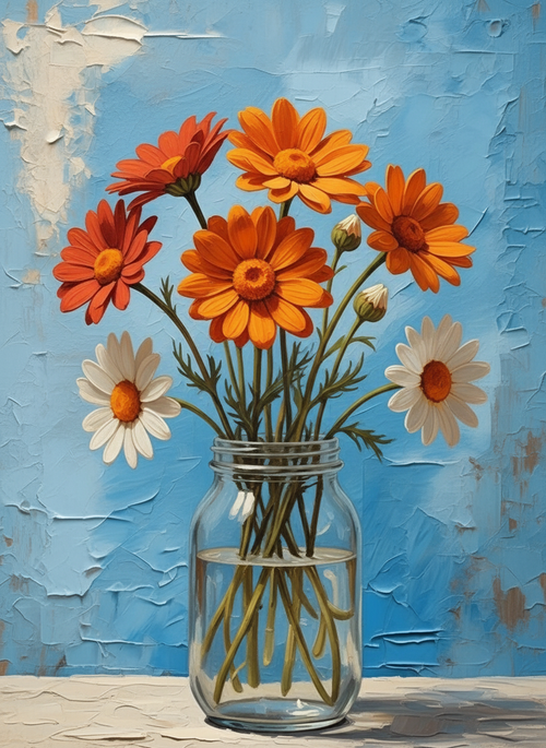 Jar of Gerberas (Board Canvas)