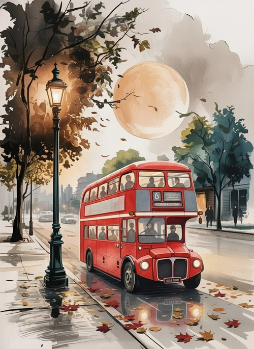 Autumn Ride through the City (Board Canvas)