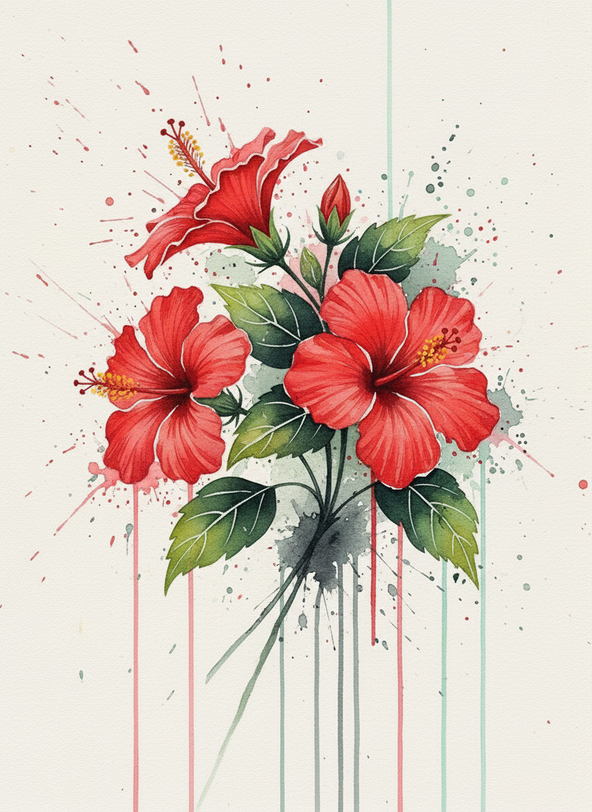 Crimson Hibiscus Bouquet (Board Canvas)