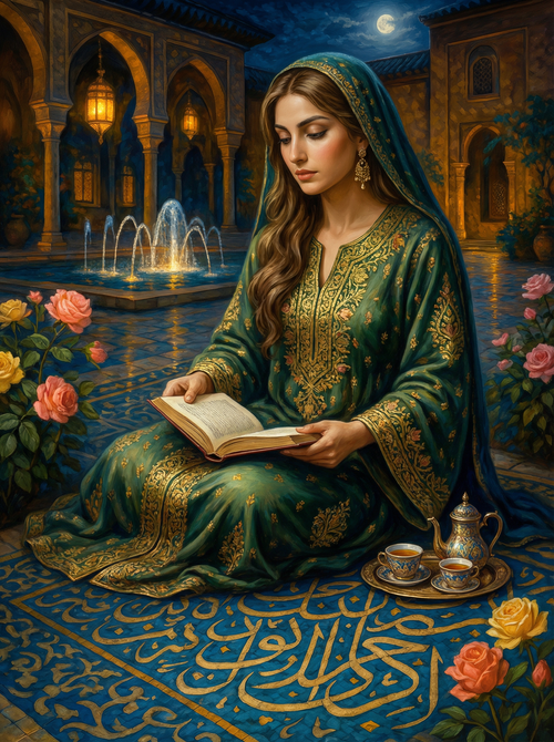 Moonlit Courtyard Reader (Board Canvas)