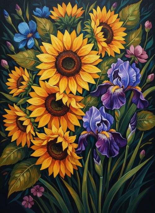 Sunflowers and Irises