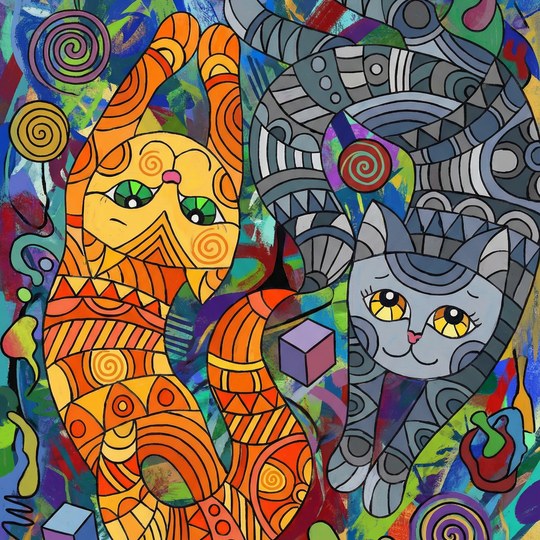 Whimsical Spiral Cats (Diamond Painting)