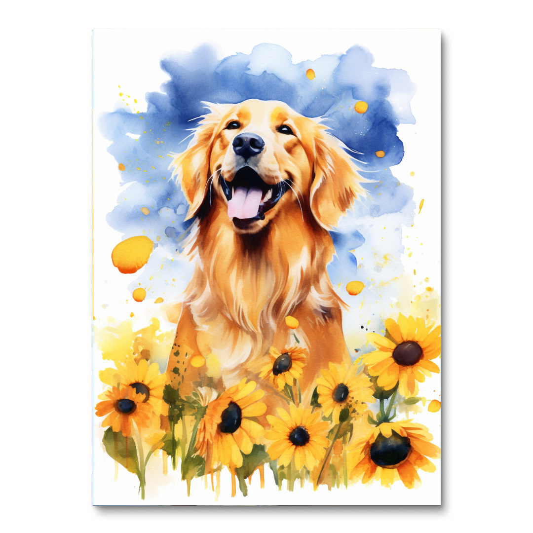 Golden Retriever Among Sunflowers (Diamond Painting)
