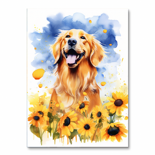Golden Retriever Among Sunflowers (Diamond Painting)
