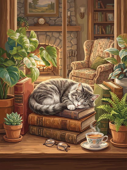 Library Cat Slumber (Diamond Painting) Diamond Painting kit