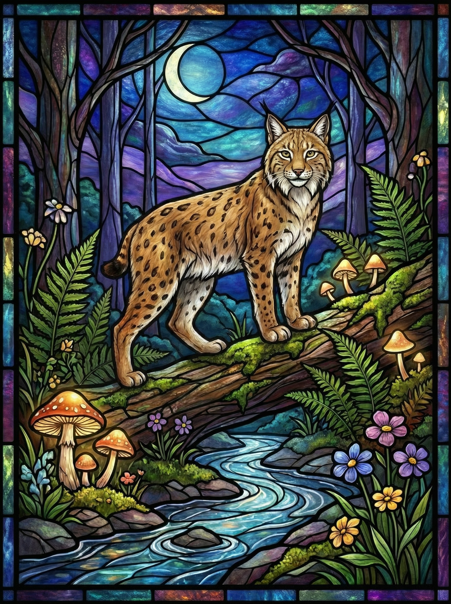 Moonlit Forest Lynx (100 Color Diamond Painting) Diamond Painting kit