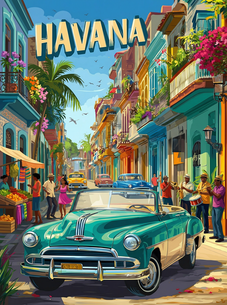 Vintage Havana Street Cruise (Diamond Painting) Diamond Painting kit