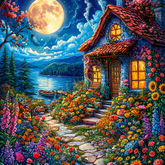 Cottage Under the Full Moon (80 Colors)