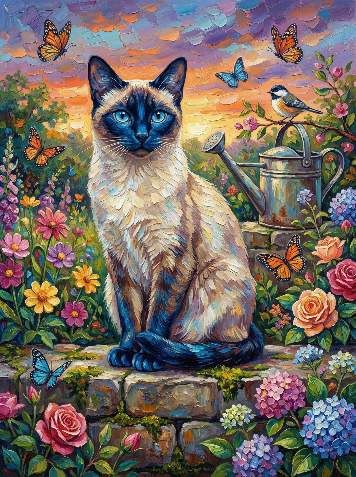 Sunset Garden Guardian Cat l (Diamond Painting) Diamond Painting kit
