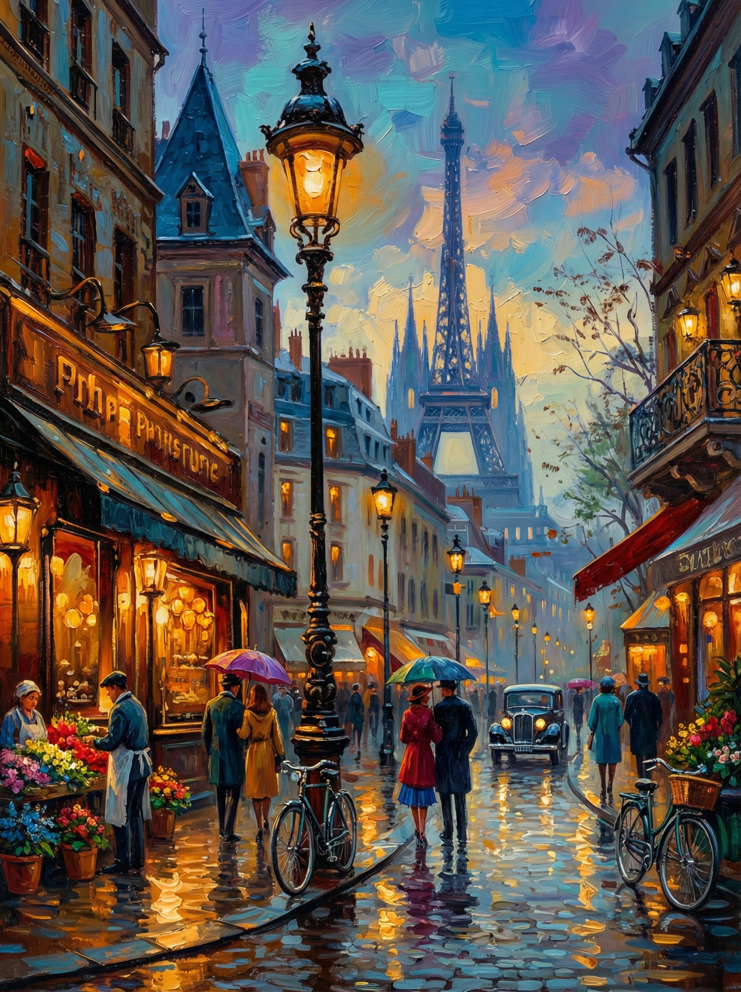 Paris Rainy Evening Stroll (Board Canvas)