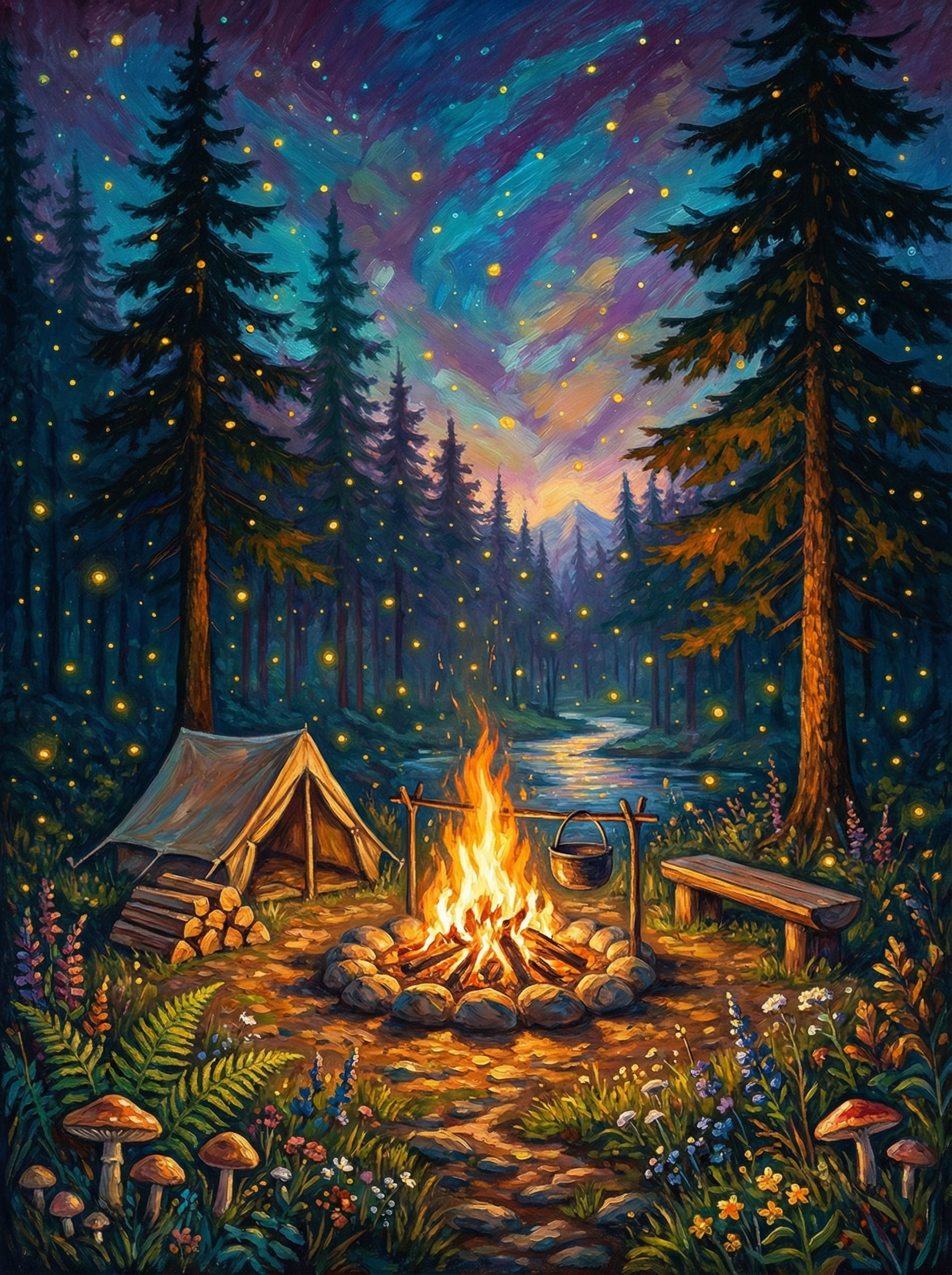 Firefly Forest Campfire (100 Color Diamond Painting) Diamond Painting kit
