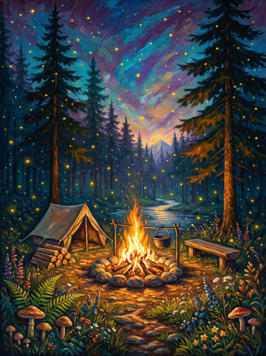 Firefly Forest Campfire (100 Color Diamond Painting)