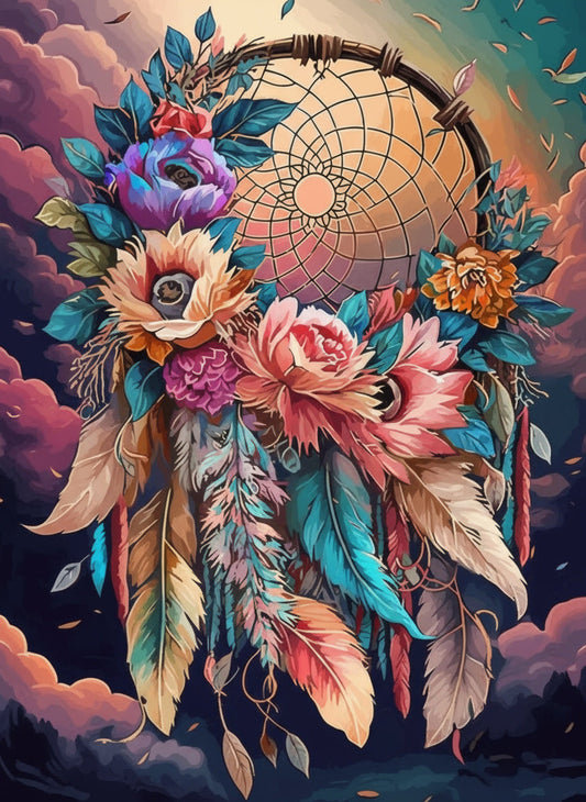 Vibrant Feathered Dreamcatcher (Board Canvas)