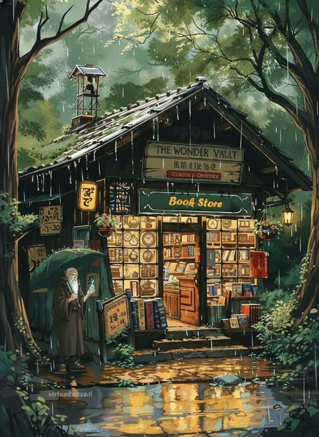 Rainy Day Bookshop (Board Canvas) Paint by Numbers kit