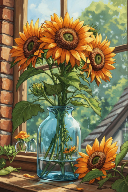 Sunflowers on Windowsill