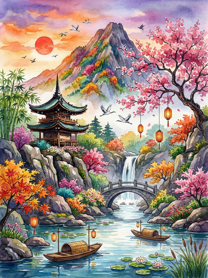 River of the Sakura Valley (100 Color Diamond Painting) Diamond Painting kit