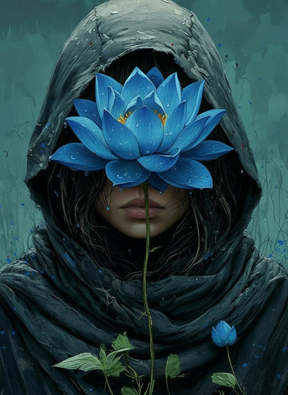 Hooded Figure with Blue Lotus