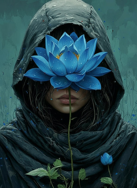 Hooded Figure with Blue Lotus (Diamond Painting) Diamond Painting kit