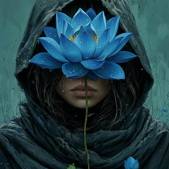 Hooded Figure with Blue Lotus