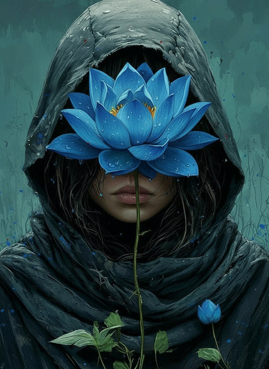 Hooded Figure with Blue Lotus (Board Canvas)