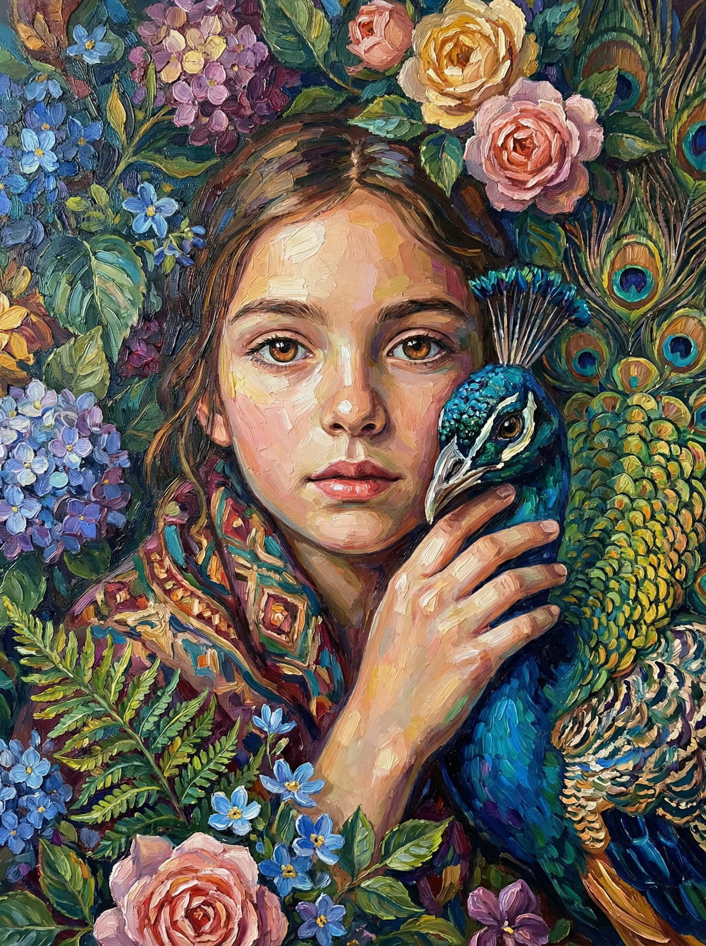 Girl with Peacock & Floral Crown (Diamond Painting) Diamond Painting kit