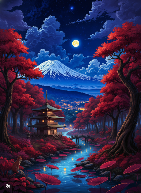 Pagoda under the Winter Moon (Board Canvas) Paint by Numbers kit