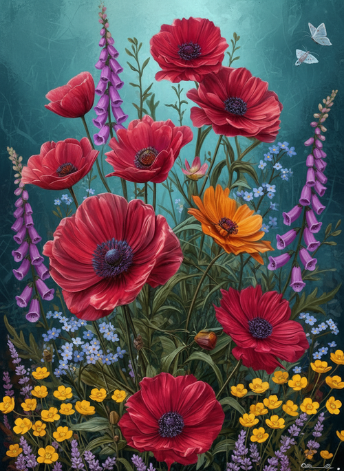 Flaming Dahlia (Board Canvas)